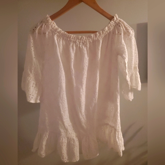 PAMELONE White Eyelet Off-The-Shoulder Summer Tunic - XS - Picture 8 of 9